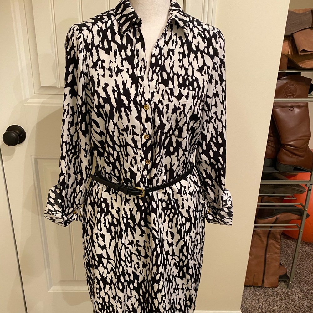 Black & white animal print shirt dress.